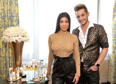 WESTLAKE VILLAGE, CA - NOVEMBER 04:  (L-R) Kourtney Kardashian and Frankie Grande film an episode of Amazon's live stream fashion and beauty show "Style Code Live" at Four Seasons Hotel on November 4, 2016 in Westlake Village, California.  (Photo by John Sciulli/Getty Images for Amazon's Style Code Live )