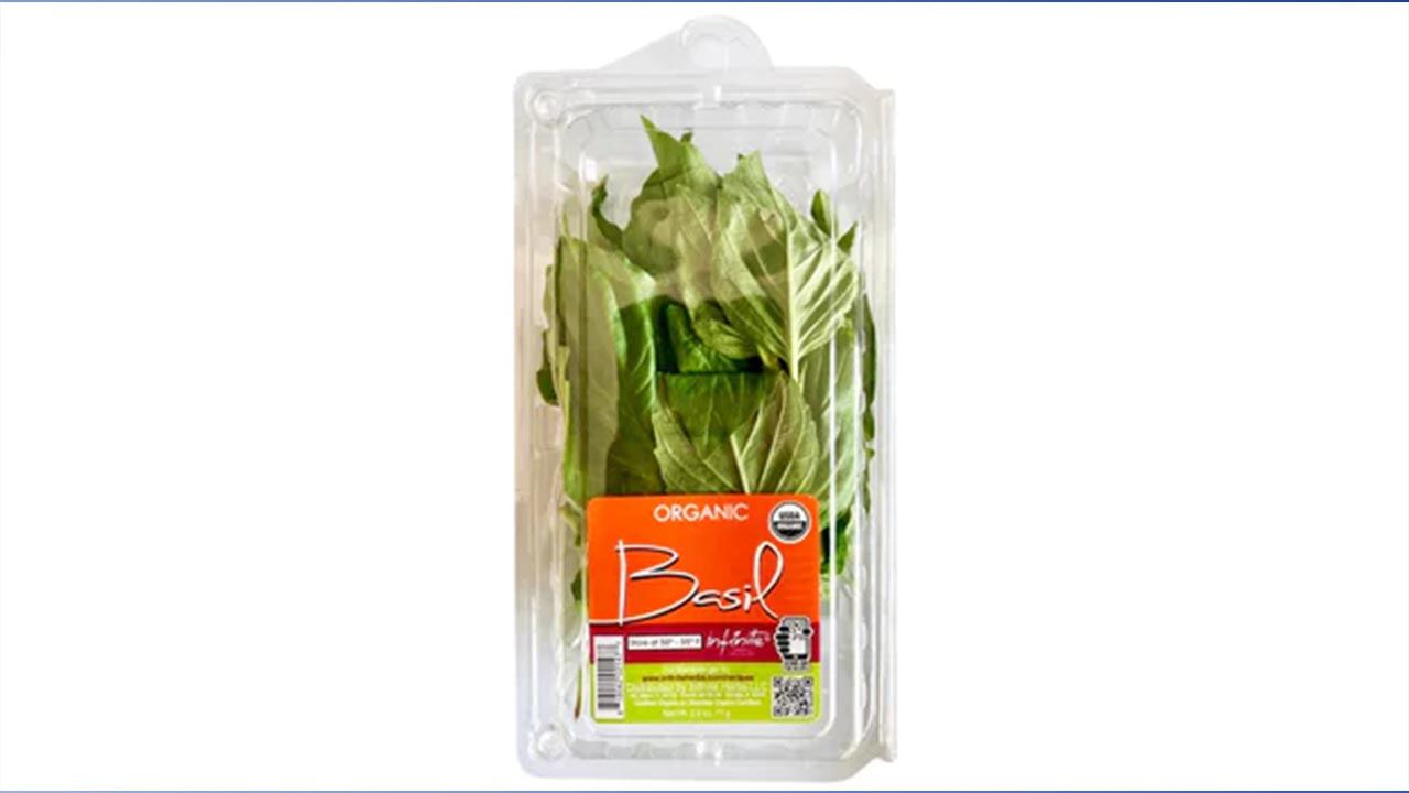 Basil in a plastic container