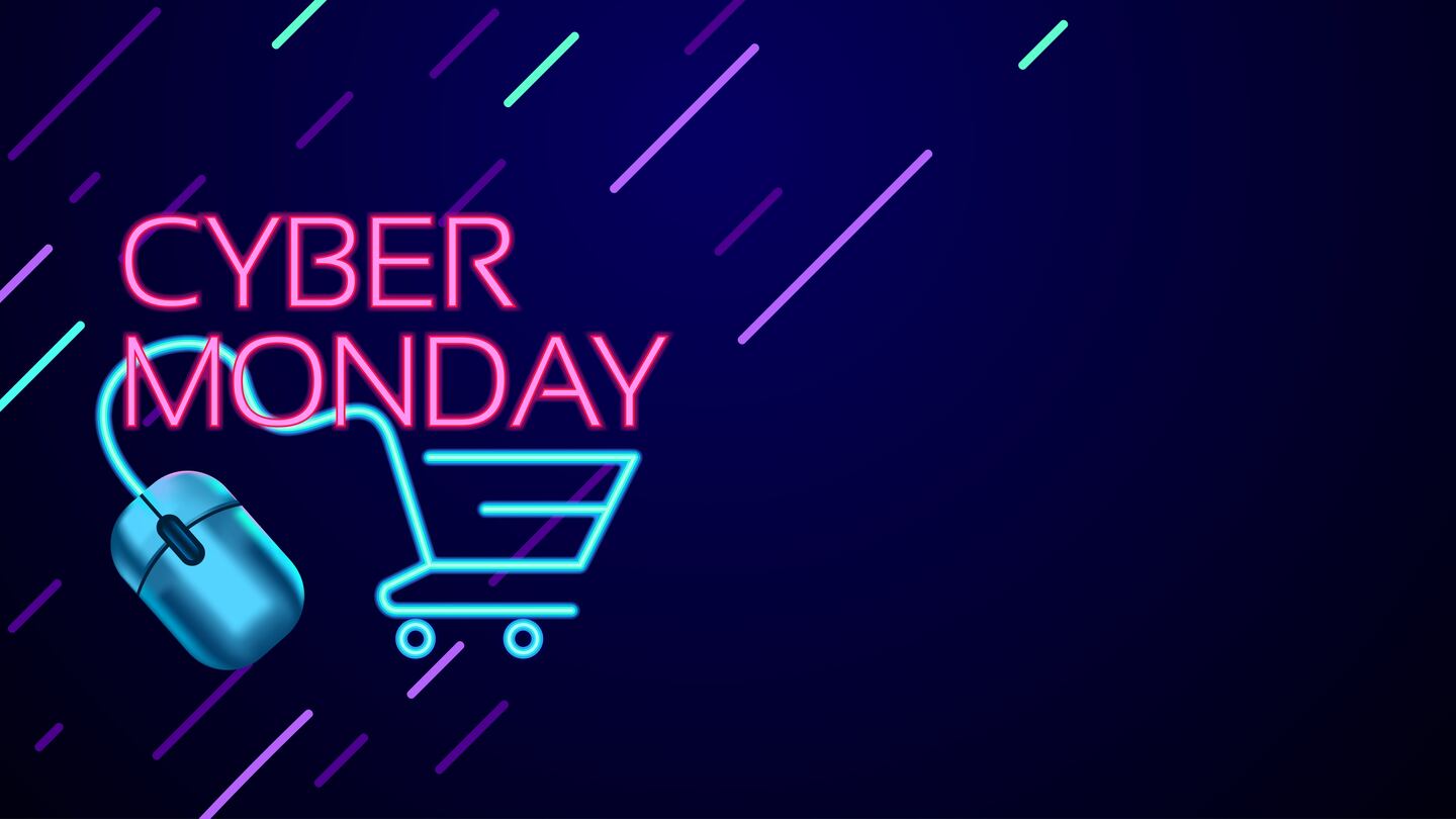 Cyber Monday colorful neon style conceptual sign sales background, banner, poster, flyer template