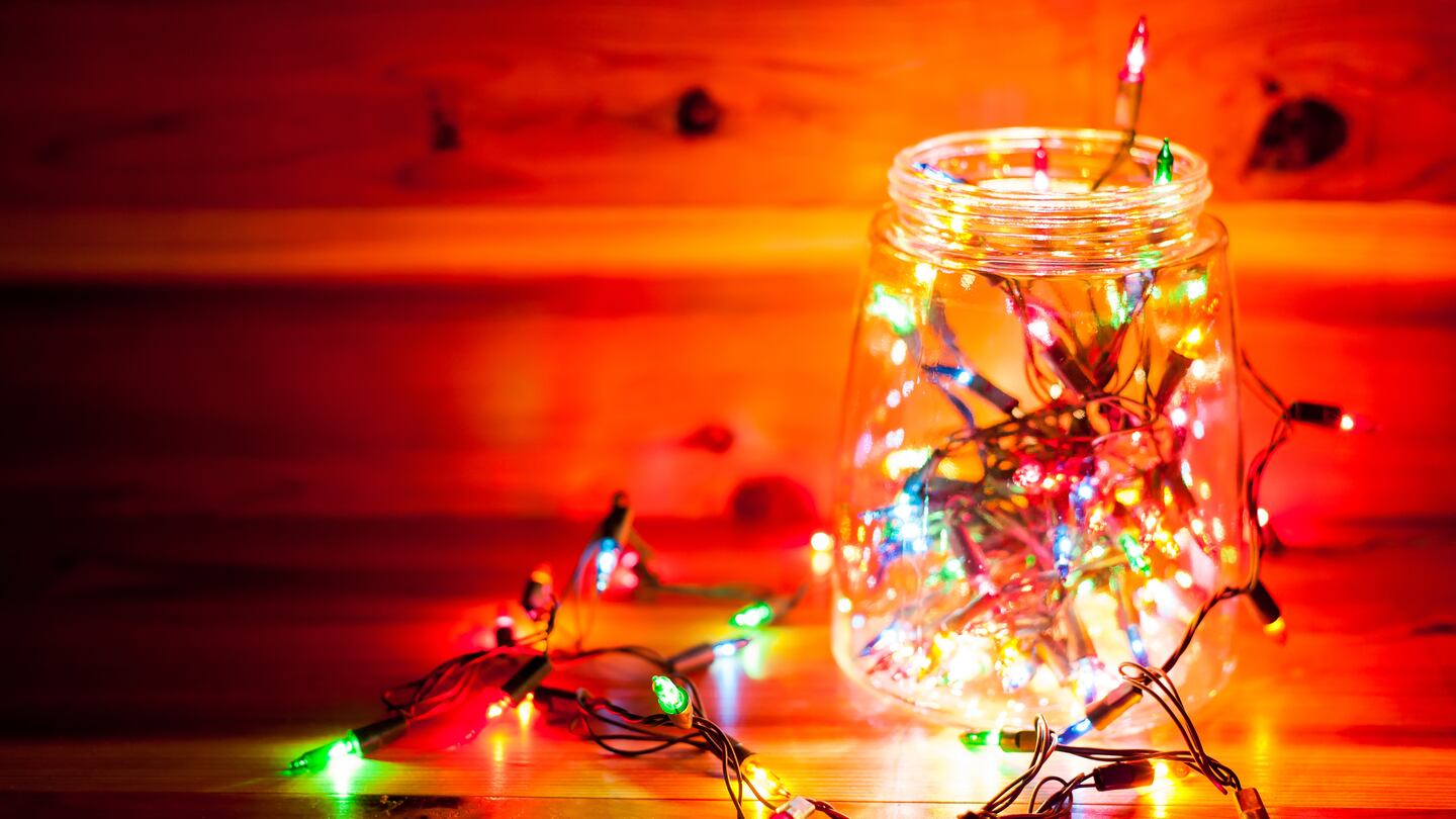 Christmas light in bottle decor.